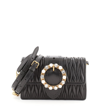 Miu Miu Madras Crystal Buckle Crossbody Bag Matelasse Leather Small