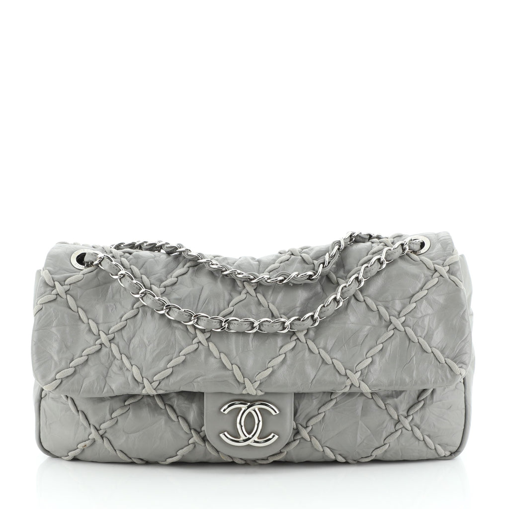 Chanel Ultra Stitch Flap Bag Quilted Calfskin Jumbo Gray 569212