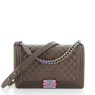 Chanel Boy Flap Bag Quilted Iridescent Goatskin New Medium