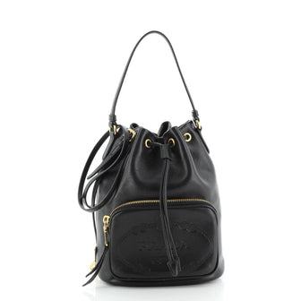 Prada Logo Drawstring Bucket Bag Glace Calf Small