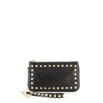 Valentino Rockstud Wristlet Chain Pouch Leather Small