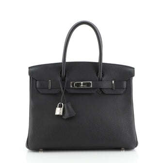 Hermes Birkin Handbag Black Togo with Palladium Hardware 30