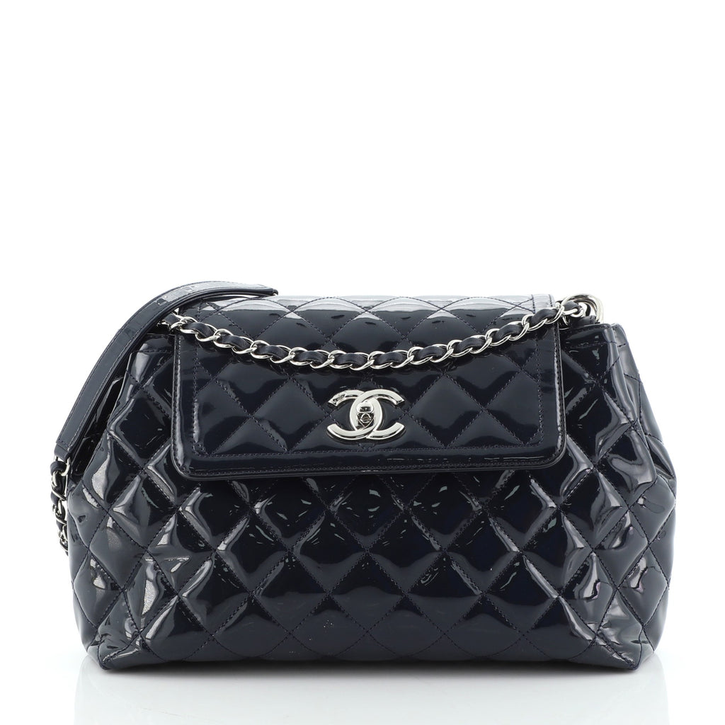 Chanel Coco Shine Accordion Flap Bag Quilted Patent Large Blue 5695323