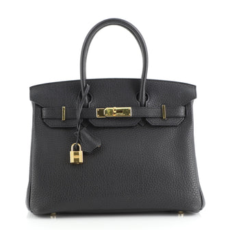 Hermes Birkin Handbag Black Fjord with Gold Hardware 30