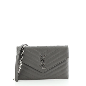 Saint Laurent Classic Monogram Wallet on Chain Matelasse Chevron Leather Small
