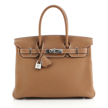 Hermes Birkin Handbag Brown Clemence with Palladium Hardware 30