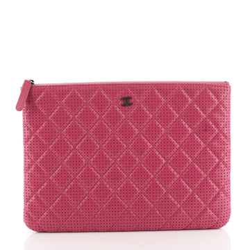 Chanel O Case Clutch Quilted Perforated Lambskin Medium