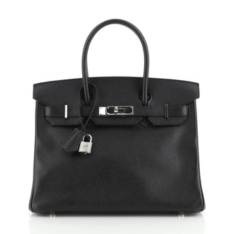 Hermes Birkin Handbag Black Epsom with Palladium Hardware 30