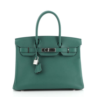 Hermes Birkin Handbag Green Epsom with Palladium Hardware 30