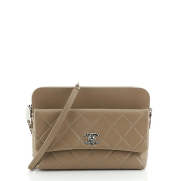 Chanel Zip Top Pocket Crossbody Bag Quilted Calfskin Small