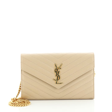 Saint Laurent Classic Monogram Wallet on Chain Matelasse Chevron Leather Medium