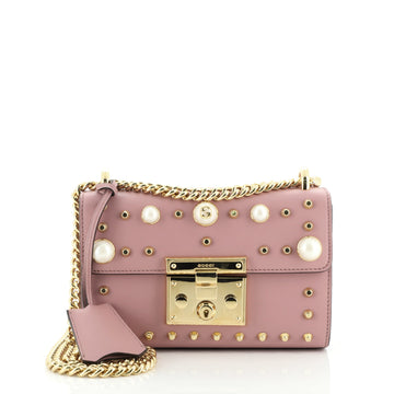 Gucci Pearly Padlock Shoulder Bag Studded Leather Small