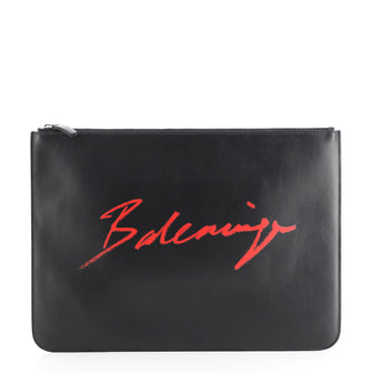 Balenciaga Everyday Logo Pouch Printed Leather Large