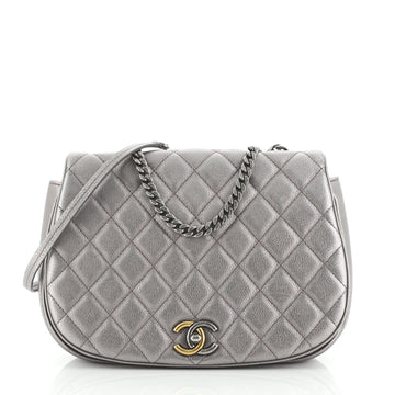 Chanel Casual Pocket Flap Messenger Bag Quilted Caviar Medium