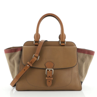 Burberry Harcourt Convertible Satchel Leather and Mega Check Canvas Medium