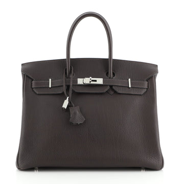 Hermes Birkin Handbag Brown Fjord with Palladium Hardware 35