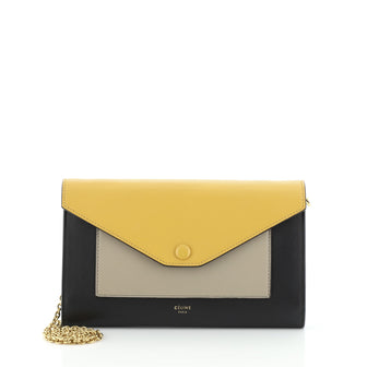 Celine Pocket Envelope Wallet on Chain Leather Large