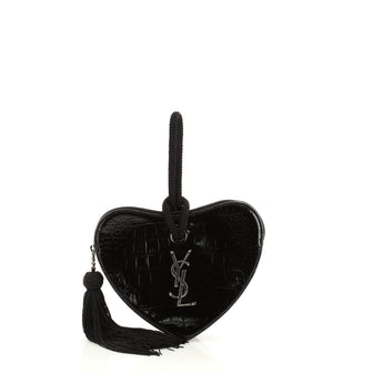 Saint Laurent Heart Tassel Clutch Crocodile Embossed Leather