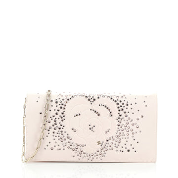 Chanel Camellia Diamante Convertible Clutch Crystal Embellished Satin Small