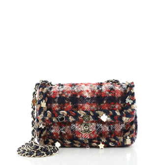 Chanel Charms Classic Single Flap Bag Braided Quilted Tweed Mini