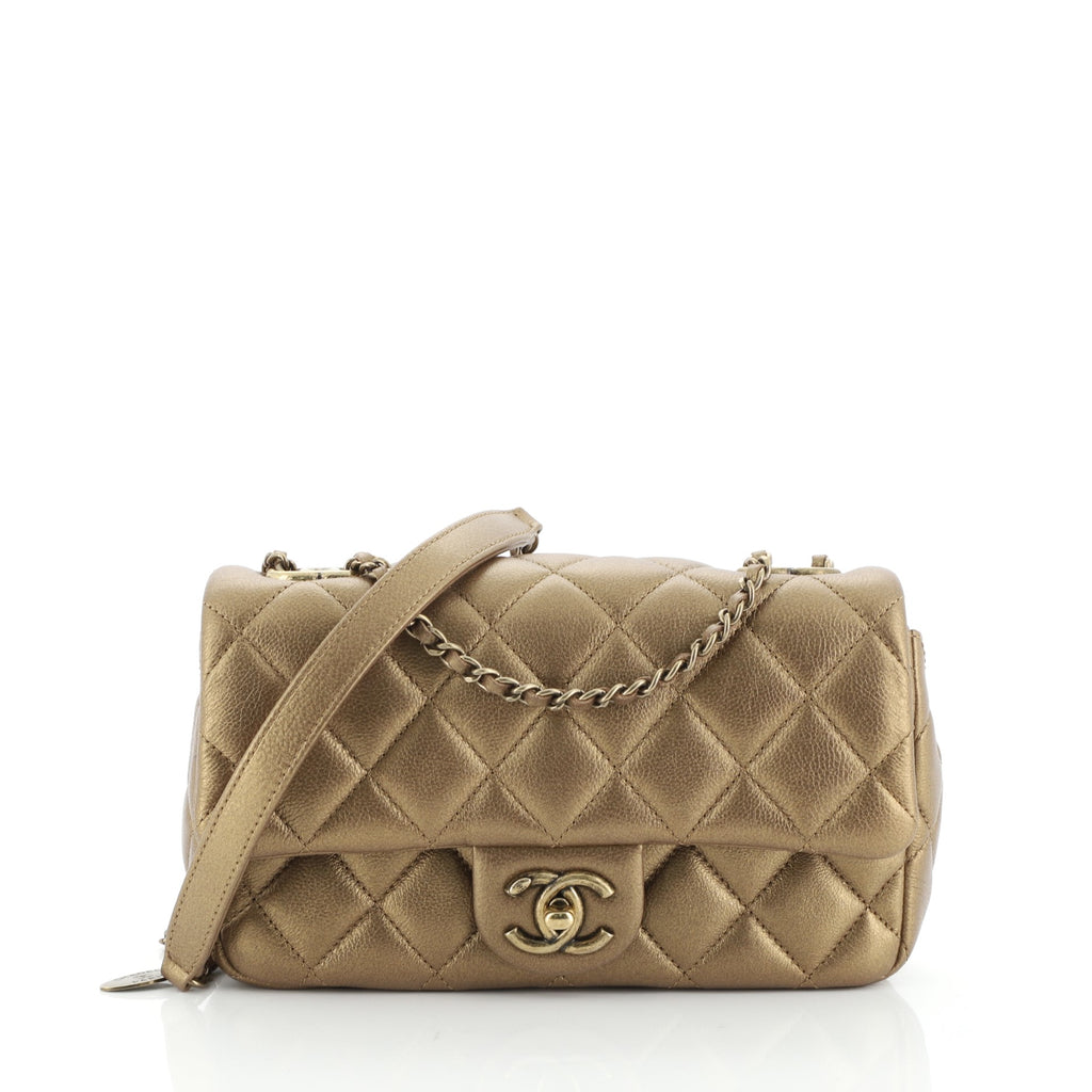 Chanel CC Eyelet Flap Bag Quilted Iridescent Goatskin Small Gold 57090133
