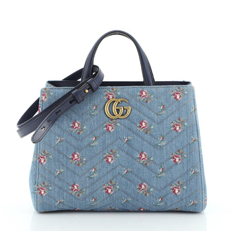 Gucci GG Marmont Tote Embroidered Matelasse Denim Small
