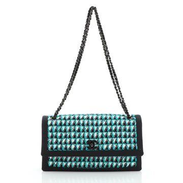 Chanel Two Tone Flap Bag Quilted Tweed with Grosgrain Medium