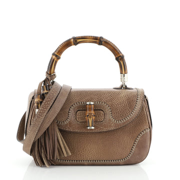 Gucci New Convertible Bamboo Top Handle Bag Leather Medium