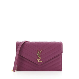 Saint Laurent Classic Monogram Wallet on Chain Matelasse Chevron Leather Small
