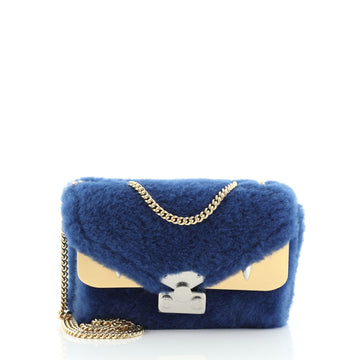 Fendi Monster Bug Chain Shoulder Bag Shearling with Zucca Coated Canvas Mini