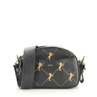 Chloe Dome Shoulder Bag Studded Embroidered Leather Small