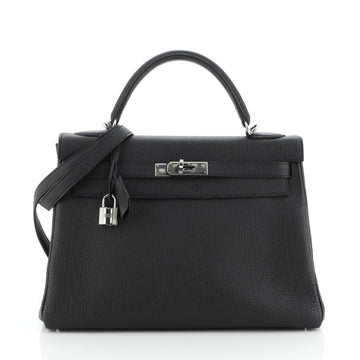 Hermes Kelly Handbag Black Togo with Palladium Hardware 32