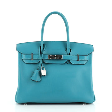 Hermes Birkin Handbag Blue Swift with Palladium Hardware 30