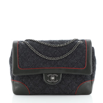 Chanel Bicolor CC Flap Bag Quilted Felt with Leather Large