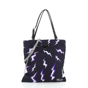 Prada Frankenstein Flat Tote Printed Tessuto Mini