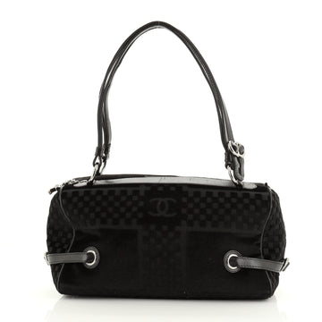 Chanel Vintage CC Side Belted Bowler Bag Check Embossed Velvet Medium