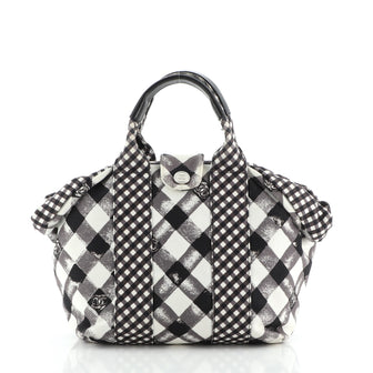 Chanel Top Handle Satchel Gingham Print Canvas Small