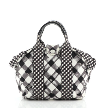 Chanel Top Handle Satchel Gingham Print Canvas Small