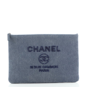 Chanel Deauville Pouch Denim with Sequins Large