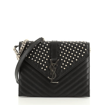 Saint Laurent Classic Monogram Envelope Chain Bag Studded Woven Matelasse Chevron Leather Medium