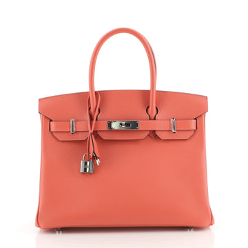 Hermes Birkin Handbag Red Epsom with Palladium Hardware 30