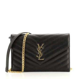 Saint Laurent Classic Monogram Wallet on Chain Matelasse Chevron Leather Small