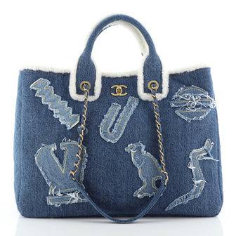 Chanel Egyptian Hieroglyph Tote Denim and Shearling