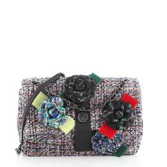 Chanel Camellia Flap Shoulder Bag Tweed Medium