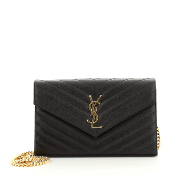 Saint Laurent Classic Monogram Wallet on Chain Matelasse Chevron Leather Medium