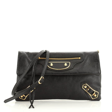 Balenciaga Classic Metallic Edge Envelope Strap Clutch Leather