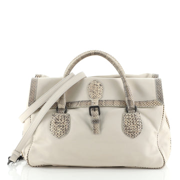 Bottega Veneta Double Sided Buckle Satchel Leather with Python Medium