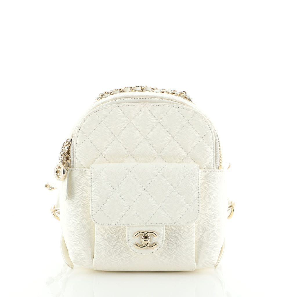 Chanel CC Day Backpack Quilted Caviar Mini White 5709169