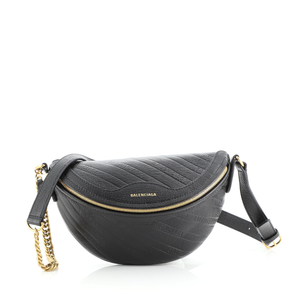 Balenciaga Souvenir Belt Bag Logo Embossed Leather XXS Black