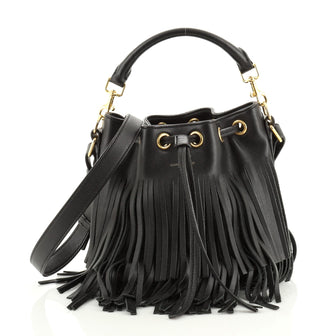 Saint Laurent Fringe Emmanuelle Bucket Bag Leather Small